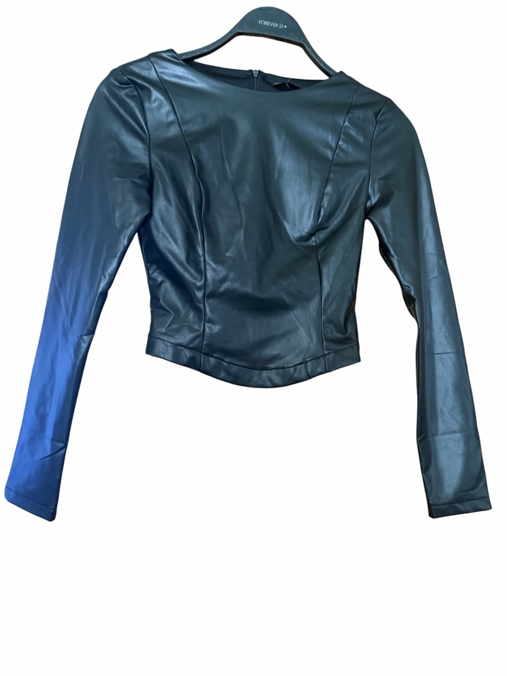 Salty Black Faux Leather Long-Sleeve Cropped Top - Picture 2 of 9